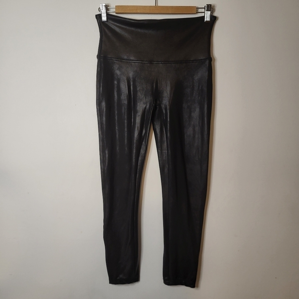 Spanx Stretch Faux Leather Skinny Mid Rise Fitted Slim Leggings Black Size Large